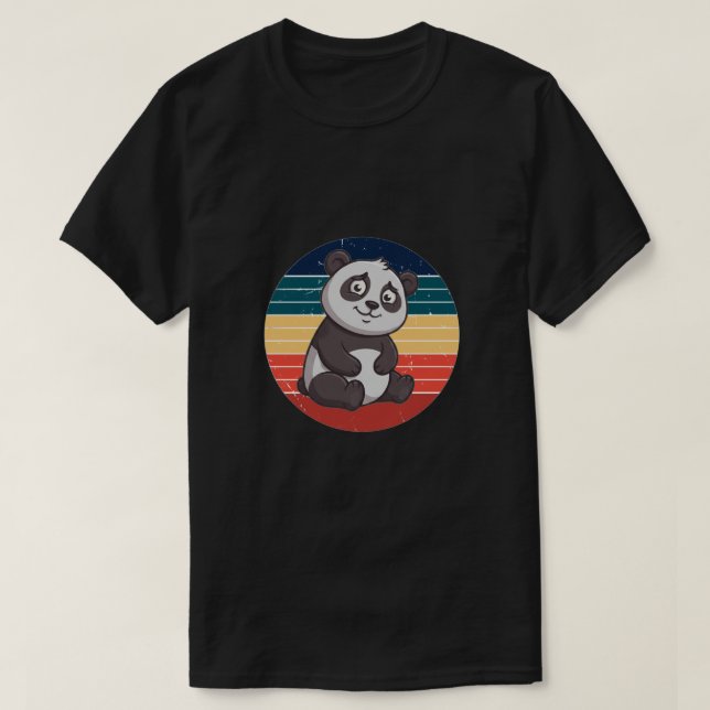 T-shirt Art de l'ours panda timide rétro au coucher du sol (Design devant)