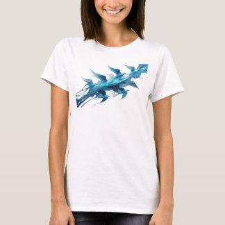 T-shirt Art de mode d'oiseaux abstraits bleu classique