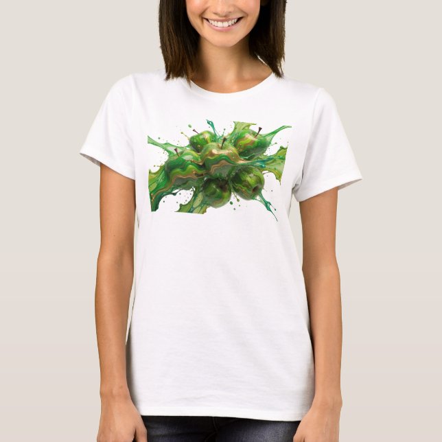T-shirt Art de mode élégant et vert abstrait de pomme (Devant)