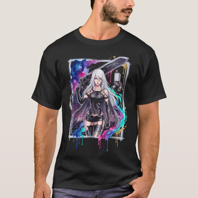 T-shirt Art de NieR Automata A2 Rogue Android en mode Bers (Devant)
