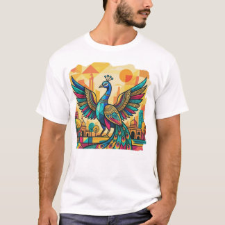 T-shirt Art de paon coloré | Illustration de paon indien