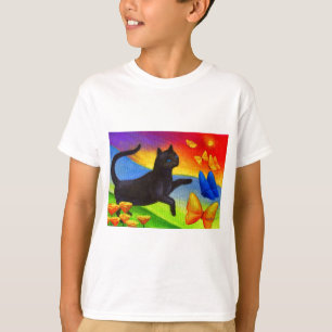T-shirt Art de papillons de peinture de chat noir - multi