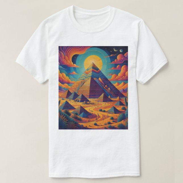 T-shirt Art de paysage de pyramide égyptienne psychédéliqu (Design devant)