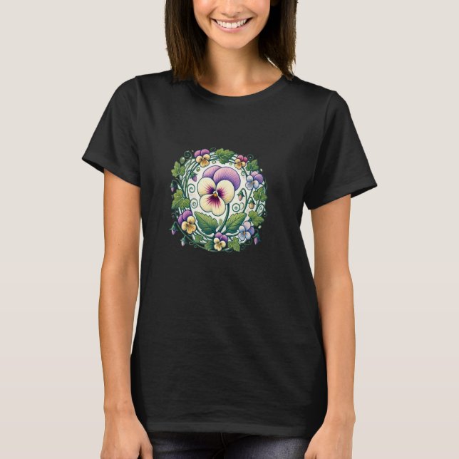 T-shirt art de pensée jardin de fleurs de pensée (Devant)