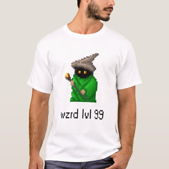 T-shirt Art de pixel de magicien du niveau 99 - vert (Devant)