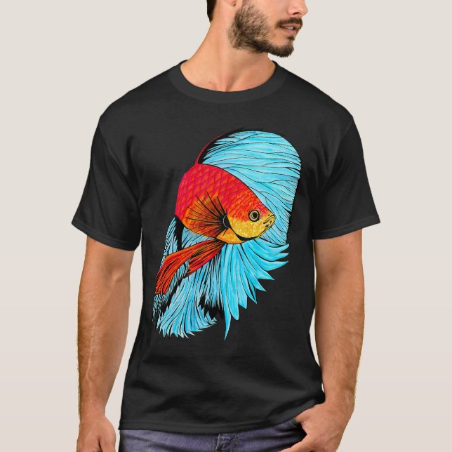 T-shirt Art de poisson Betta - Orange et Bleu (Devant)