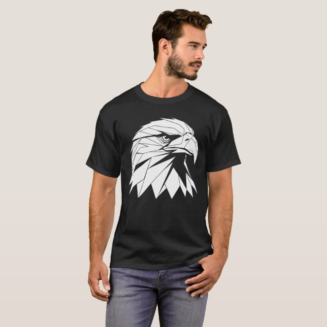 T-shirt Art de profil d'aigle géométrique gras (Devant entier)