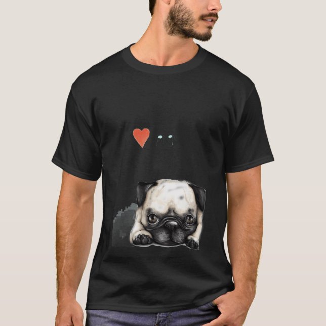 T-shirt Art de pug avec texte superposé J'adore les pugs (Devant)