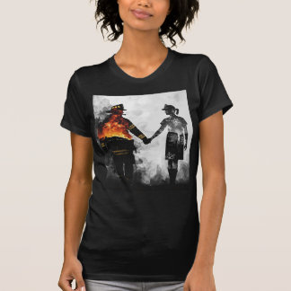 T-shirt Art de silhouette de couple d'infirmière et de pom