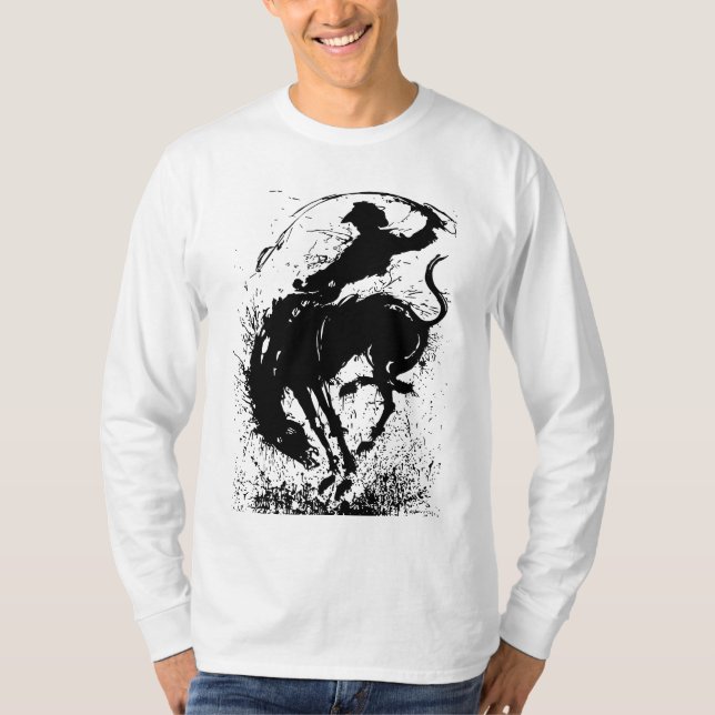T-shirt Art de silhouette de rodéo de cow-boy dynamique (Devant)
