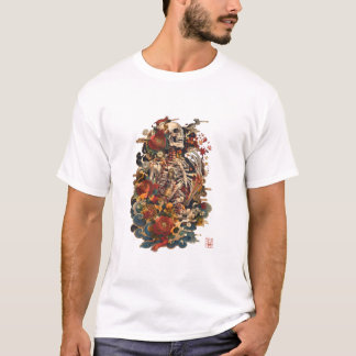 T-shirt Art de squelette japonais | Crâne floral gothique