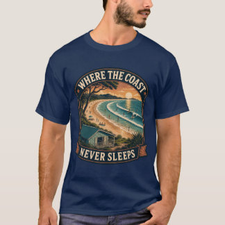 T-shirt Art de surf de plage de coucher de soleil côtier v