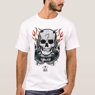 T-shirt Art de tatouage de crâne et de flammes du peloton