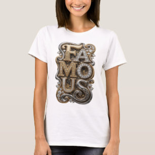 T-shirt Art de texte 3D argent moderne FAMOUS