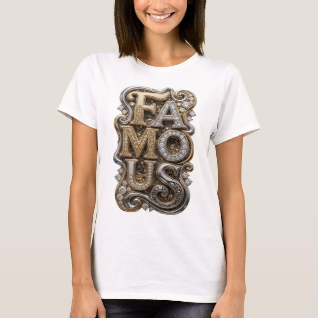 T-shirt Art de texte 3D argent moderne FAMOUS (Devant)