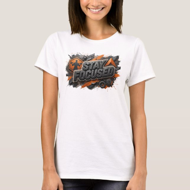 T-shirt Art de texte 3D rose dynamique STAY FOCUSED (Devant)