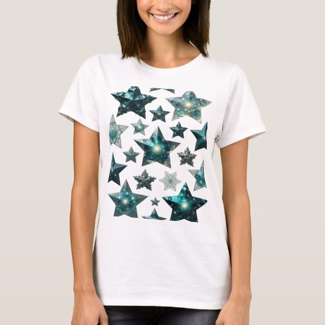 T-shirt Art de texte 3D Trendy Silver BLUE STARS (Devant)