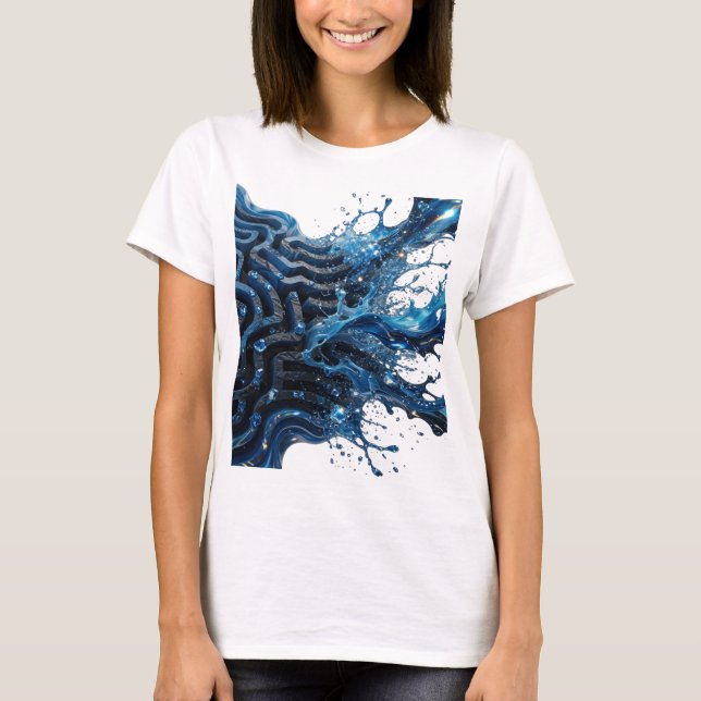 T-shirt Art de texte 3D « Vibrant Silver WATER FLOW » (Devant)