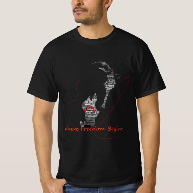 T-shirt Art de typographie de cheval | La liberté commence (Devant)