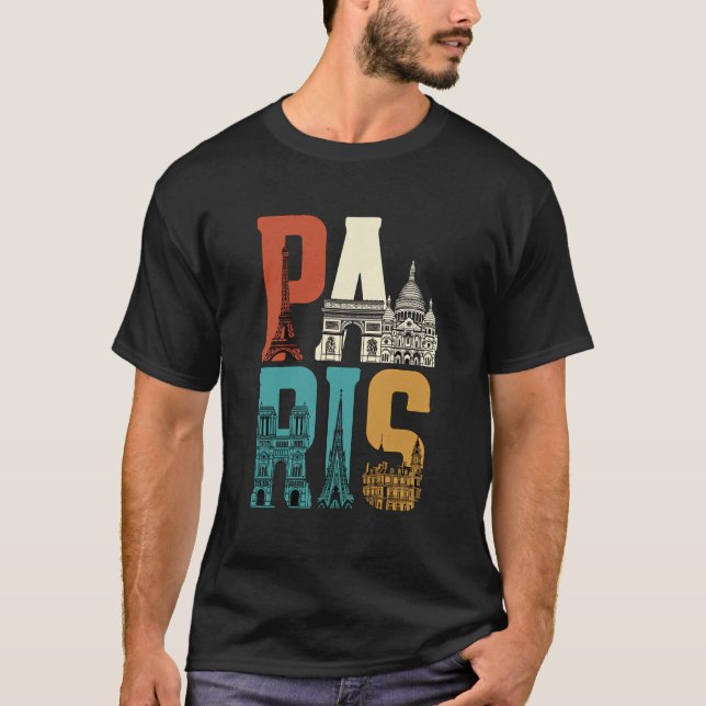 T-shirt Art de typographie de Paris | Monuments parisiens  (Devant)