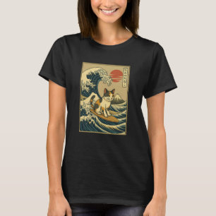 T-shirt Art de vague de coucher de soleil du mont Fuji vin
