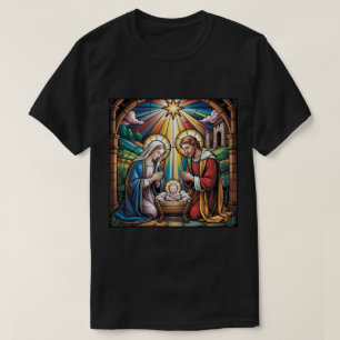 T-shirt Art de verre teinté de la Nativité – Noël de la Sa