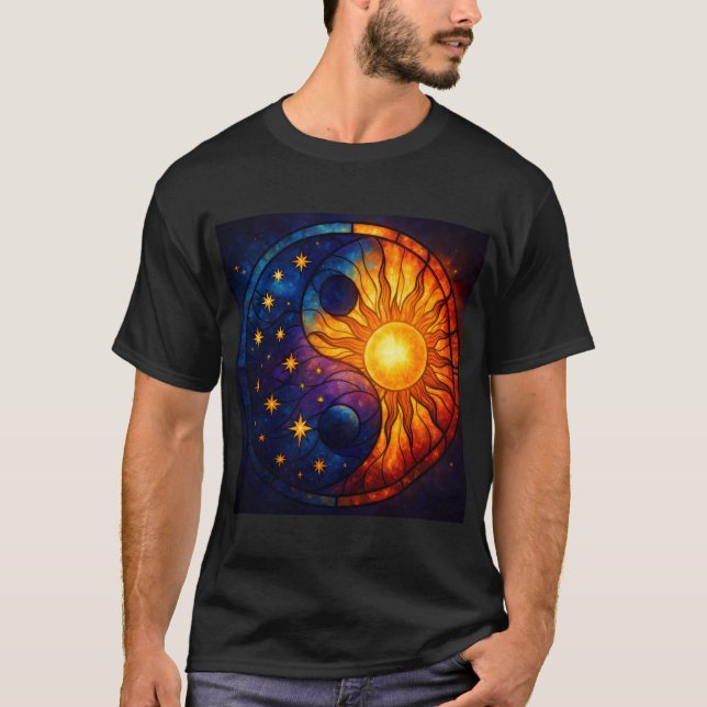 T-shirt Art de verre teinté Yin Yang céleste (Devant)