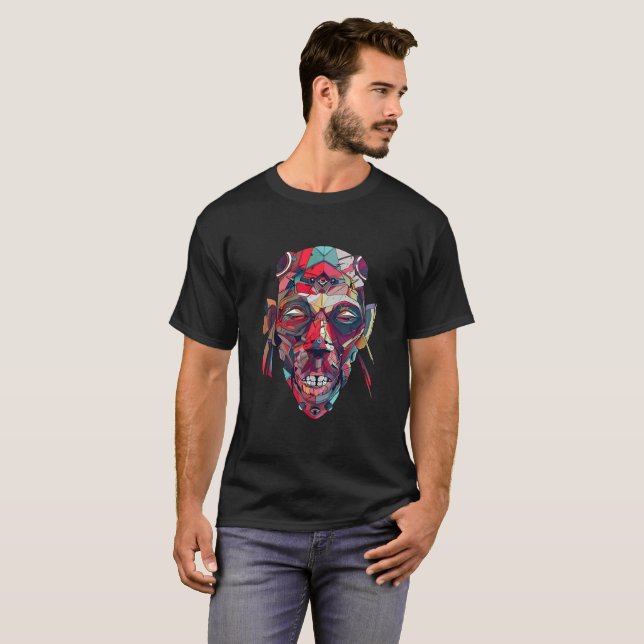 T-shirt Art de visage abstrait coloré (Devant entier)