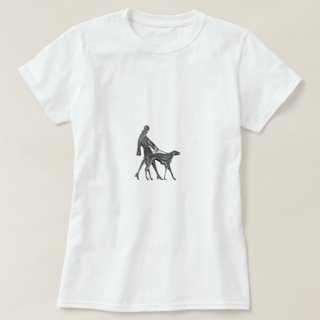 T-shirt Art déco femme et chien (Design devant)