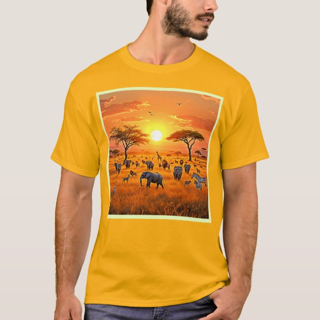 T-shirt Art du coucher de soleil sur la savane africaine (Devant)