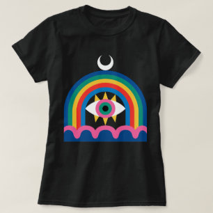 T-shirt Art du croissant de lune à l'œil arc-en-ciel