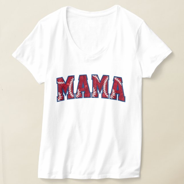 T-shirt Art du mot de Mama de baseball mignon (Poser)