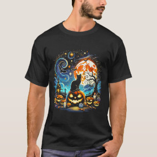 T-shirt Art étoilé Nuit Art ciel Halloween 2024 Chat noir