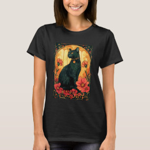 T-shirt Art Fantaisiste Fleuriste Cottagecore Chat Noir &