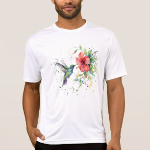 T-shirt Art floral aquarelle d'oiseau-mouche coloré de la