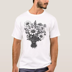 T-shirt Art floral botanique linogravure de fleurs sauvage