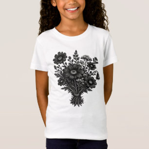 T-Shirt Art floral botanique linogravure de fleurs sauvage