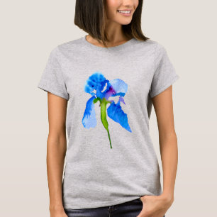 T-shirt Art floral d'aquarelle moderne bleue d'iris