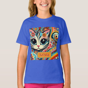 T-shirt Art folklorique mexicain Abstrait Kitty Chat Perso