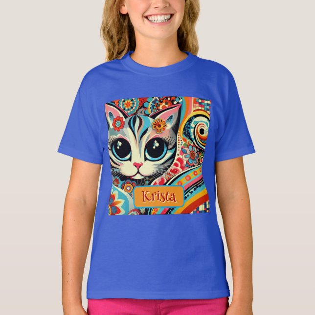 T-shirt Art folklorique mexicain Abstrait Kitty Chat Perso (Devant)