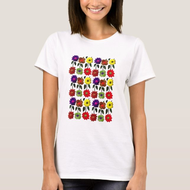 T-shirt Art folklorique mexicain, fleurs, fleurs brodées (Devant)