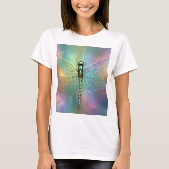T-shirt Art fractal élégant de libellule pastel, (Devant)