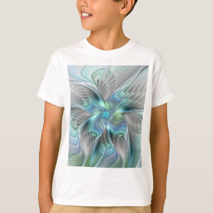 T-shirt Art fractal fantaisiste papillon bleu vert abstrai