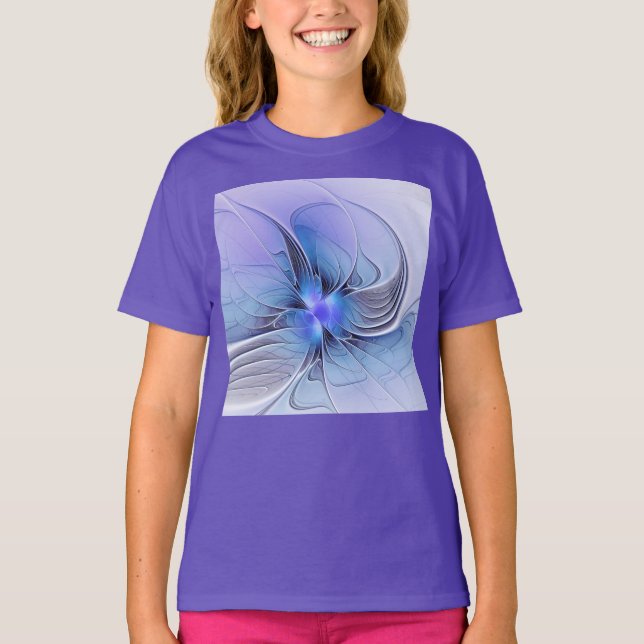 T-shirt Art fractal moderne abstrait bleu lavande (Devant)