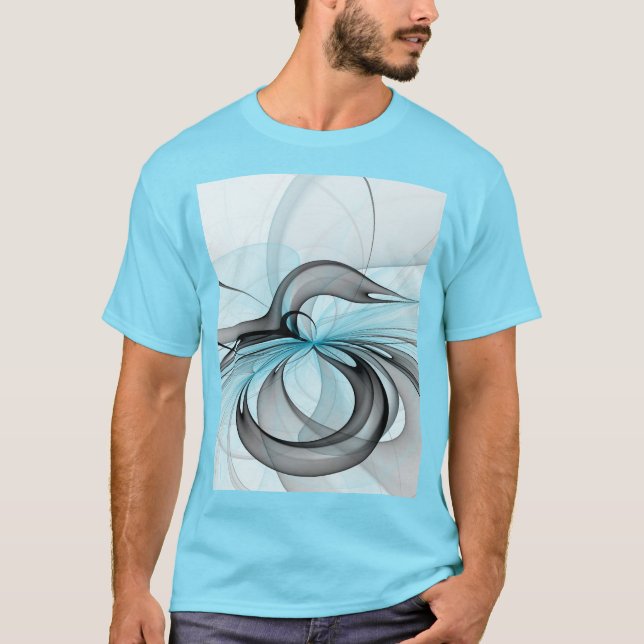 T-shirt Art fractal moderne gris anthracite abstrait bleu (Devant)