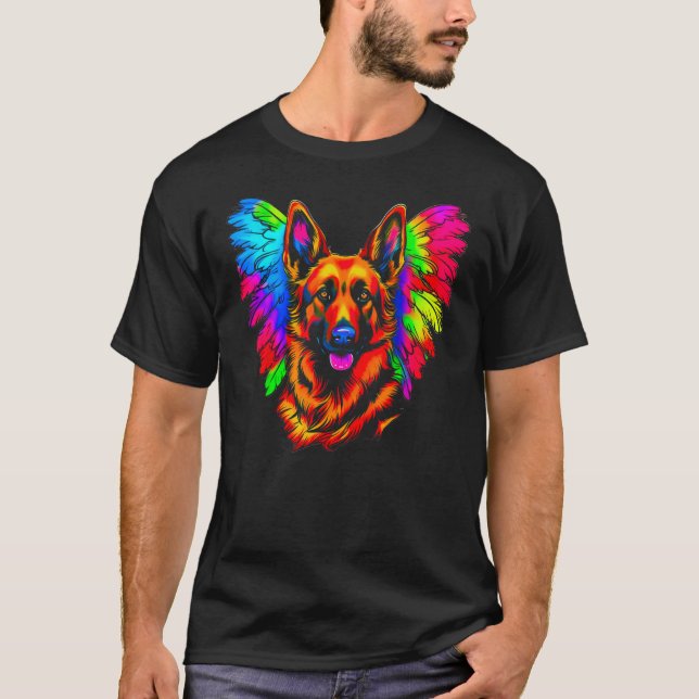 T-shirt Art German Shepherd Dog Angel Wing (Devant)
