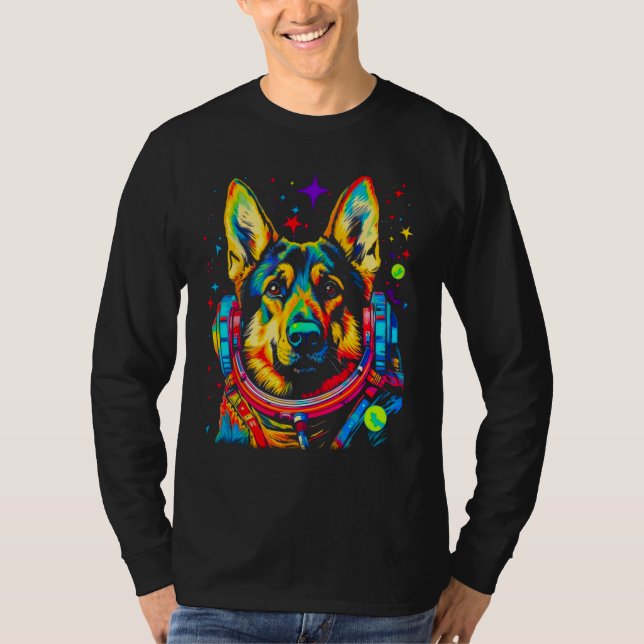 T-shirt Art German Shepherd Dog Astronaut (Devant)