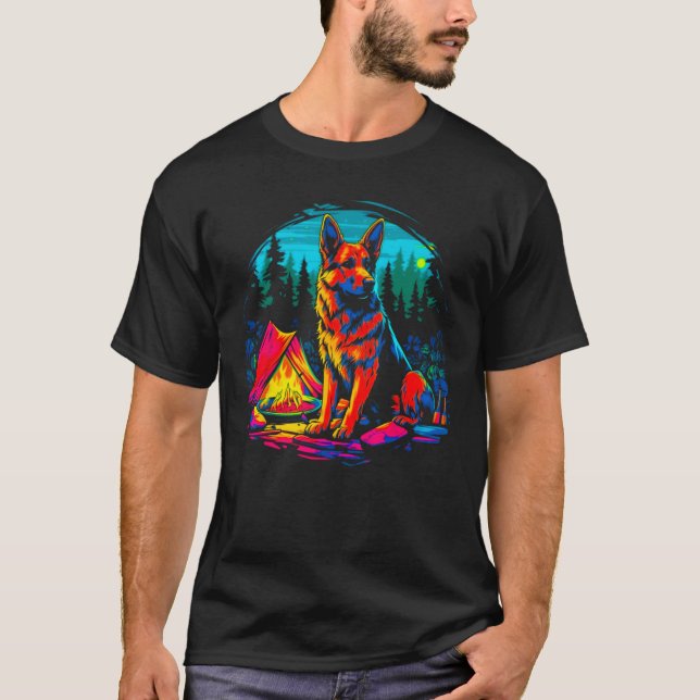 T-shirt Art German Shepherd Dog Camping (Devant)