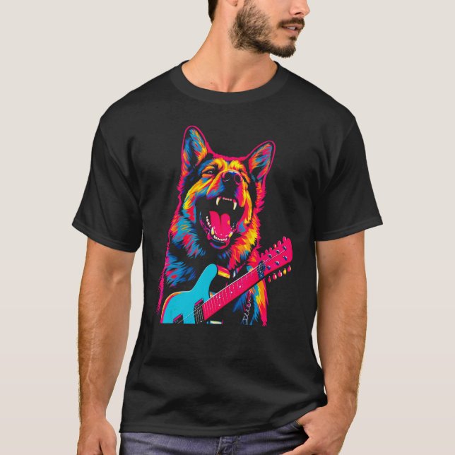T-shirt Art German Shepherd Dog Guitarist (Devant)