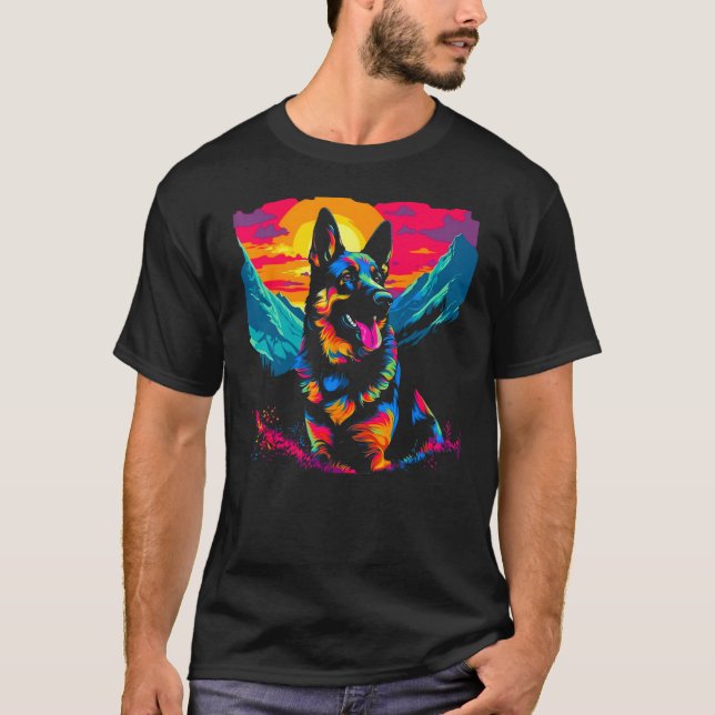 T-shirt Art German Shepherd Dog Hiking (Devant)